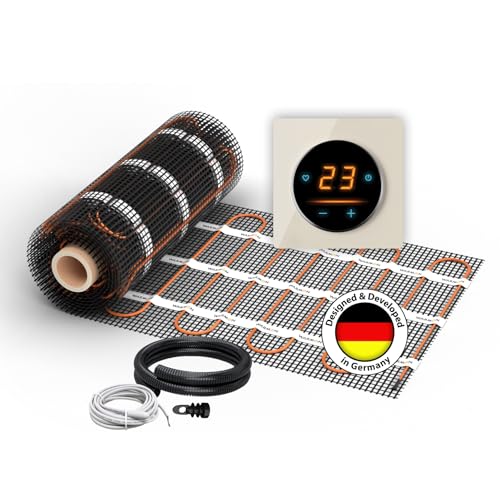 Elektrische Fußbodenheizung: Zweiader-Heizmatte WARMON CLASSIC LIGHT 100 W/m² mit WiFi-Thermostat OKE-25 Touch und Garda Glass-Abdeckrahmen, Thermostat:OKE25 Garda Beige, Mattengröße:7 m² von WARMON