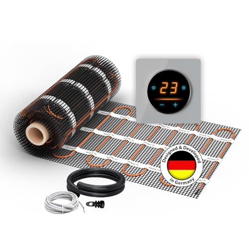Elektrische Fußbodenheizung: Zweiader-Heizmatte WARMON CLASSIC LIGHT 100 W/m² mit WiFi-Thermostat OKE-25 Touch und Garda Glass-Abdeckrahmen, Thermostat:OKE25 Garda Grau, Mattengröße:10 m² von WARMON