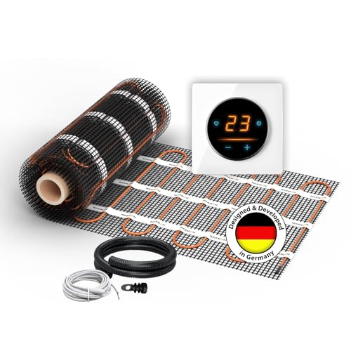 Elektrische Fußbodenheizung: Zweiader-Heizmatte WARMON ULTRA 200 W/m² mit WiFi-Thermostat OKE-25 Touch und schwarzem Garda Glass-Abdeckrahmen, Thermostat:OKE25 Garda Weiß, Mattengröße:1 m² von WARMON