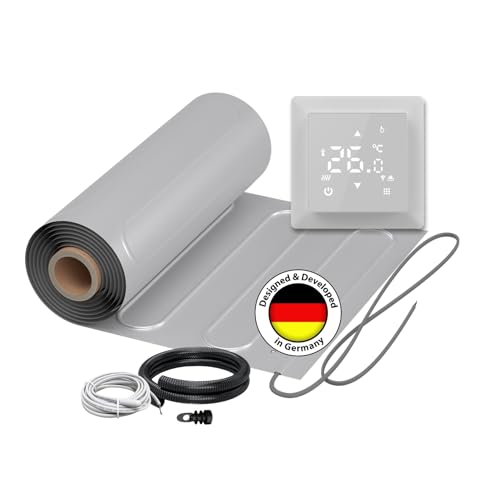 Elektrische Fußbodenheizung: Zweiader-Heizmatte mit Aluminiumfolie WARMON ALU 150 W/m² mit Thermostat TS 100 Serie, Thermostat:TS100 WiFi Weiß, Mattengröße:8 m² von WARMON