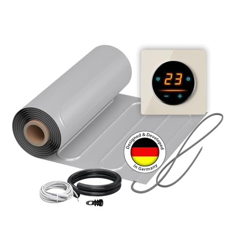 Elektrische Fußbodenheizung: Zweiader-Heizmatte mit Aluminiumfolie WARMON ALU 150 W/m² mit WiFi-Thermostat OKE-25 Touch und Glass-Abdeckrahmen, Thermostat:OKE25 Garda Beige, Mattengröße:2 m² von WARMON