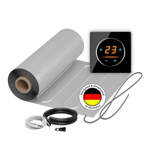 Elektrische Fußbodenheizung: Zweiader-Heizmatte mit Aluminiumfolie WARMON ALU 150 W/m² mit WiFi-Thermostat OKE-25 Touch und Glass-Abdeckrahmen, Thermostat:OKE25 Garda Schwarz, Mattengröße:3,5 m² von WARMON