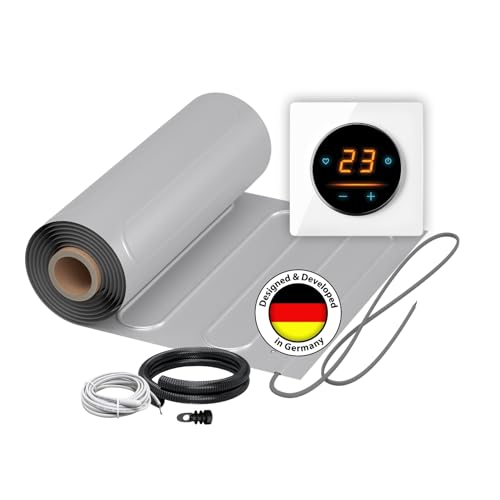 Elektrische Fußbodenheizung: Zweiader-Heizmatte mit Aluminiumfolie WARMON ALU 150 W/m² mit WiFi-Thermostat OKE-25 Touch und Glass-Abdeckrahmen, Thermostat:OKE25 Garda Weiß, Mattengröße:2,5 m² von WARMON