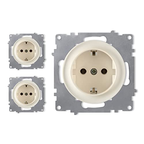 OneKeyElectro Set: 3x Schuko-Steckdosen Set, Steckdose mit Schraubklemmen und Erdung, 230V/16A, Schutzart IP20, gute Wärmebeständigkeit - beige von WARMON