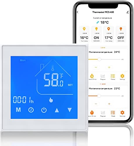 WARMON Design Touchscreen Temperaturregler, Smart Thermostat MCS 450 WIFI für elektronische Fußbodenheizung weiß Amazon Alexa & Google Home von WARMON