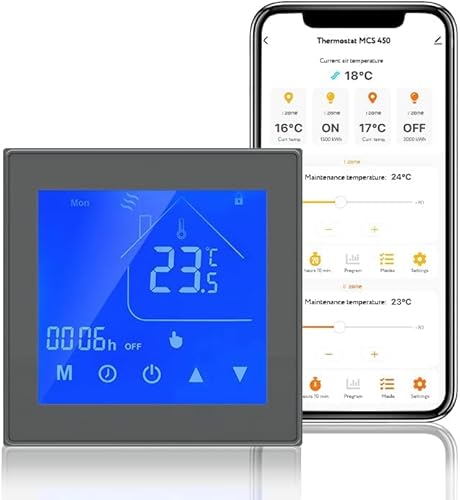 WARMON Design Touchscreen Thermostatregler, Thermostat MCS 450 WiFi für elektronische Fußbodenheizungs schwarz Amazon Alexa & Google Home von WARMON