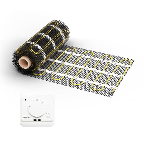 WARMON elektrische Fußbodenheizung für Fliesen: Zweiader-Heizmatte WARMON CLASSIC 150 W/m², heating mat, mit Thermostat nach Wahl, FARBE:Th. AC3082H - Weiß, Mattengröße:10 m² von WARMON