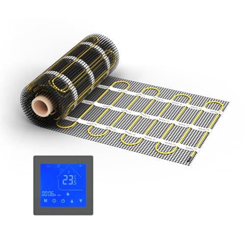 WARMON elektrische Fußbodenheizung für Fliesen: Zweiader-Heizmatte WARMON CLASSIC 150 W/m², heating mat, mit Thermostat nach Wahl, FARBE:Th. MCS 450 Non WiFi - Schwarz, Mattengröße:7 m² von WARMON