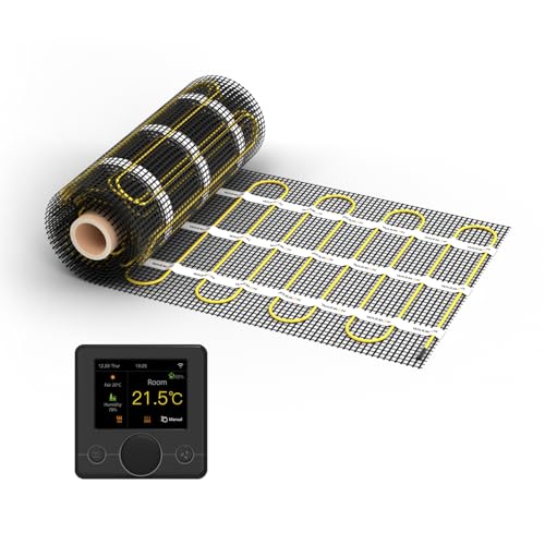 WARMON elektrische Fußbodenheizung für Fliesen: Zweiader-Heizmatte WARMON CLASSIC 150 W/m², heating mat, mit Thermostat nach Wahl, FARBE:Th. R7C-716 WiFi - Schwarz, Mattengröße:1,5 m² von WARMON