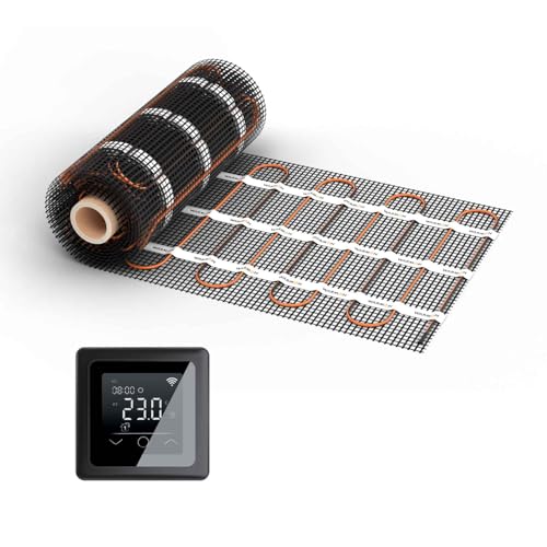 WARMON elektrische Fußbodenheizung für Fliesen: Zweiader-Heizmatte WARMON CLASSIC 150 W/m², heating mat, mit Thermostat nach Wahl, Thermostat:MCS 750 WiFi - Schwarz, Mattengröße:8 m² von WARMON