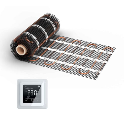 WARMON elektrische Fußbodenheizung für Fliesen: Zweiader-Heizmatte WARMON CLASSIC 150 W/m², heating mat, mit Thermostat nach Wahl, Thermostat:MCS 750 WiFi - Weiß, Mattengröße:6 m² von WARMON