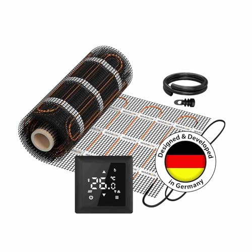 WARMON elektrische Wandheizung vertikal: Heizmatte WARMON CLASSIC LIGHT 100 W/m² mit Thermostat TS 100 Touch, Thermostat:TS100 Non WiFi Schwarz, Mattengröße:2 m² von WARMON