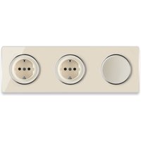 Warmon - 2 Schuko-Steckdose + Lichtschalter einfach + Glas-Abdeckrahmen 3fach waagerecht - beige von WARMON