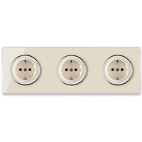 Warmon - 3 Schuko-Steckdose mit Schraubklemmen und Glas-Abdeckrahmen 3fach, waagerecht - beige von WARMON