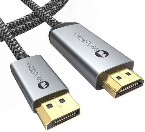 WARRKY 4K DisplayPort auf HDMI Kabel [Vergoldete, Geflochten, Aluminiumhülse], Unidirektionaler DP Quelle zu HDMI Display Verbindungskabel Kompatibel für Laptop, PC, Monitor, TV, Projektor -3M von WARRKY