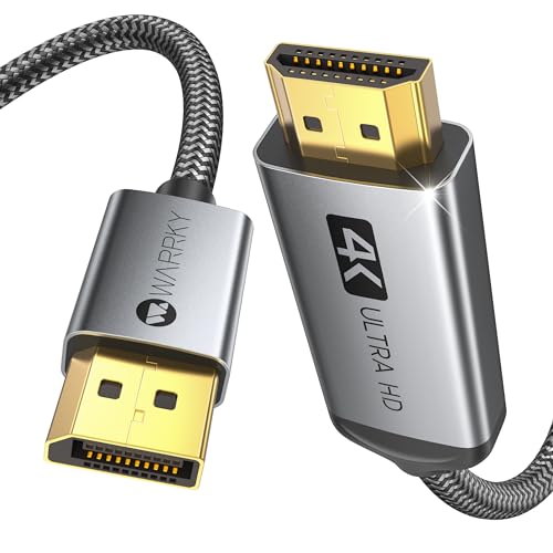 WARRKY 4K DisplayPort auf HDMI Kabel [Vergoldete, Geflochten, Aluminiumhülse], Unidirektionaler DP Quelle zu HDMI Display Verbindungskabel Kompatibel für Laptop, PC, Monitor, TV, Projektor -1,8m von WARRKY