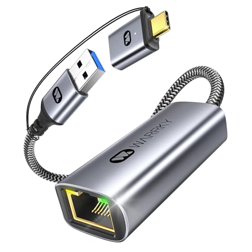 WARRKY USB LAN Adapter, 1Gbps Ethernet, 2-in-1 USB 3.0 und USB-C auf RJ45 Netzwerk. Kompatibel Mit MacBook Pro, iPad Pro, iPhone 15, Surface, XPS, Windows, Linux von WARRKY