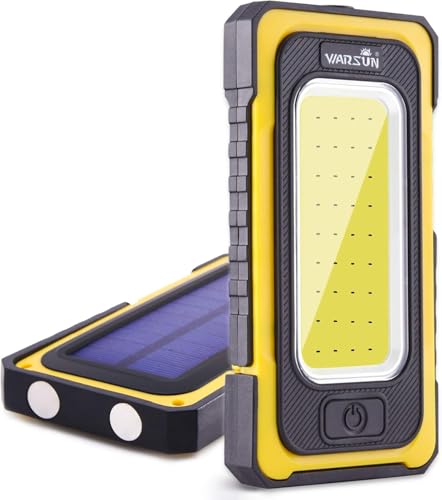 WARSUN Akku Arbeitsleuchte LED COB KFZ Werkstattlampe Handlampe Akku-Lampe Inspektionsleuchten Solar 1500 Lumen mit USB-Powerbank-Funktion Outdoor Camping Notfall (USB+Solaraufladung, gelb) von WARSUN