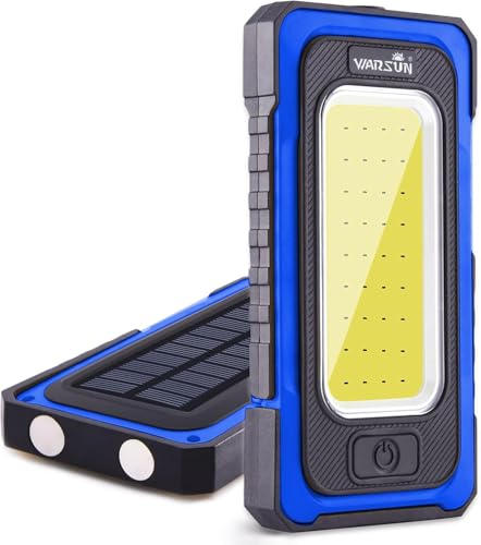 WARSUN Akku Arbeitsleuchte LED COB KFZ Werkstattlampe Handlampe Akku-Lampe Inspektionsleuchten Solar 1500 Lumen mit USB-Powerbank-Funktion Outdoor Camping Notfall (USB+Solaraufladung,blau) von WARSUN
