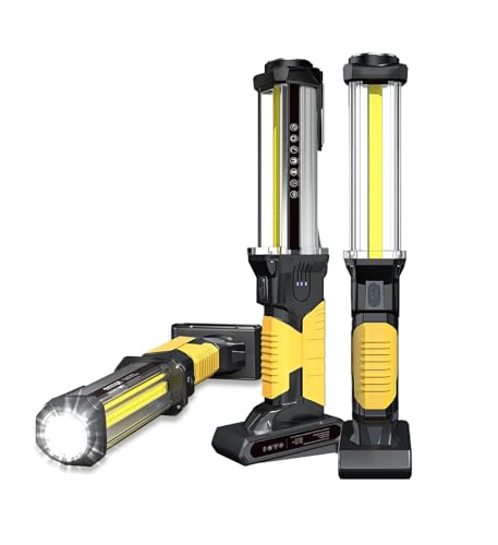 WARSUN 2 Stück LED Arbeitsleuchte Wiederaufladbar Werkstattlampe Taschenlampe 1500 Lumen COB Inspektionsleuchten Worklight Handlampe mit Haken für Auto-Inspektionslicht Notfall [Energieklasse G], Gelb von WARSUN