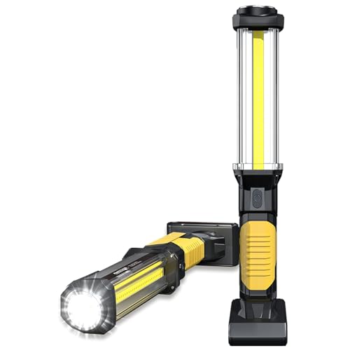 WARSUN LED Arbeitsleuchte Wiederaufladbar Werkstattlampe Taschenlampe 1500 Lumen COB Inspektionsleuchten Worklight Handlampe mit Haken für Auto-Inspektionslicht Notfall [Energieklasse G], Gelb von WARSUN