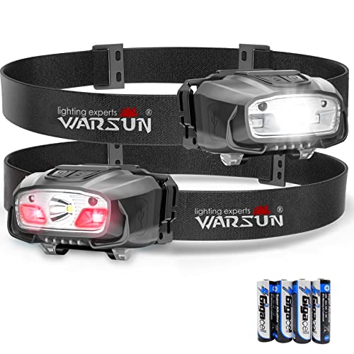 WARSUN Stirnlampe LED Kopflampe Stirnlampen batteriebetrieben Headlamp mit Sensor ideal für Outdoors Camping, Schwarz 2 Stück von WARSUN