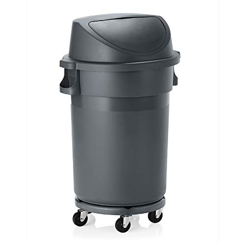Abfalltonne mit Push Deckel & Rädern rund 120 Ltr HDPP grau ø63cm Höhe 102cm von WAS Germany