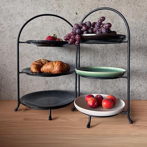 Etagère schwarz Stahl 28,2 x 28,2 x 46,5 cm 3 Ebenen (Ø Ringe 17,5 cm) von WAS Germany