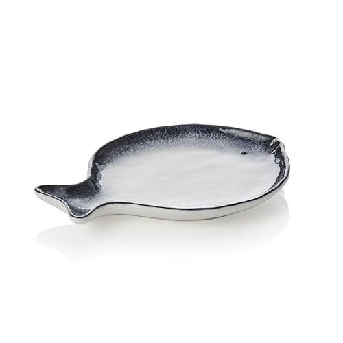 Fischteller Set, weiß blau, 21 x 16 x 2 cm, Set á 6 Stück, Porzellan von WAS Germany
