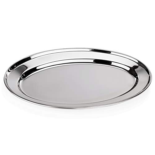 WAS 1200 505 Chromnickelstahl Servierplatte mit Bordiertem Rand, Oval, 50.5 cm x 35 cm von WAS Germany