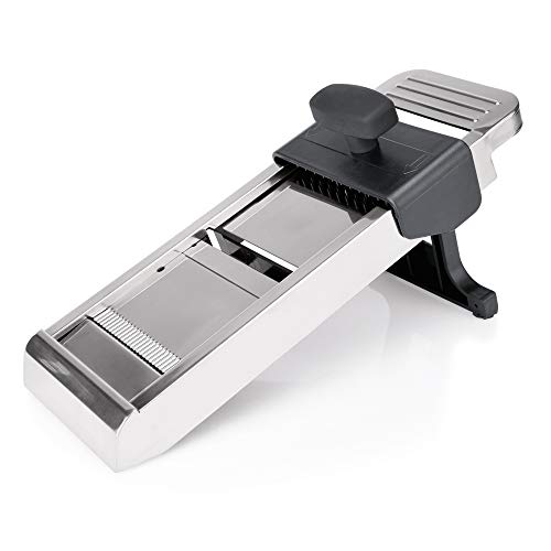 WAS 1685 000 Edelstahl Mandoline mit Kunststof-Restehalter, 40cm Länge, 13.5cm Breite von WAS Germany