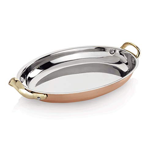 WAS 2022 251 Chromnickelstahl Servierpfanne mit Zwei Seitengrifen, Oval, 25 cm x 18 cm x 3.5 cm von WAS Germany