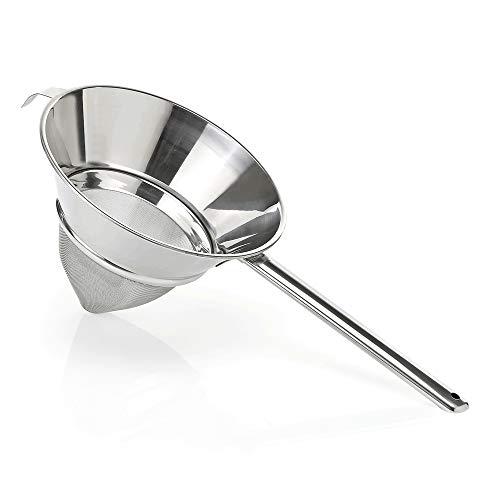 WAS 2078 260 Chromnickelstahl Spitzsieb mit Edelstahlgaze und Hohlgrif, 26cm Durchmesser von WAS Germany