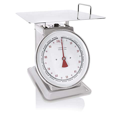 WAS 2500 100 Waage mit Aufageplatte, Metallgehäuse Lackiert, bis 100kg – Unterteilung 250g, 35cm x 35cm Aufageplatte von WAS Germany
