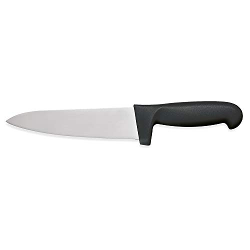 WAS 6900 254 Edelstahl Kochmesser mit Farbigem Kunststoffgriff und Fingerschutz, Schwarz, 25cm Klinge Länge von WAS Germany