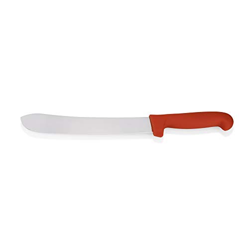 WAS 6907 251 Edelstahl Schlachtermesser mit Farbigem Kunststoffgriff und Fingerschutz, Rot, 25cm Klinge Länge von WAS Germany