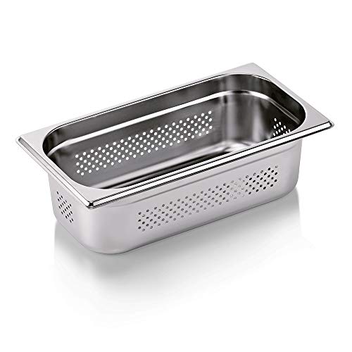 WAS 7113 100 Serie 71 Chromnickelstahl Gastronormbehälter mit Stapelrand, Boden & Seitenlochung, 1/3 GN, 325mm x 176mm x 100mm von WAS Germany