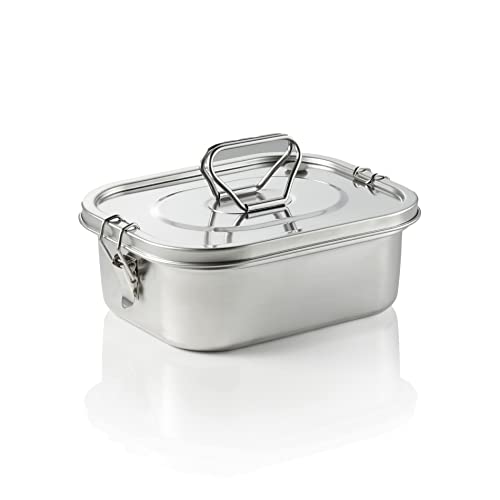 WAS Germany Lunchbox - 2500 ml, auslaufsicher, mit herausnehmbarem Einsatz zum Unterteilen - Frischhaltedose aus Edelstahl - Deckel mit Silikondichtung und Tragegriff - 20,5 x 16,5 x 7,7 cm von WAS Germany