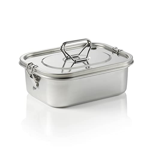 WAS Germany Lunchbox - 3000 ml, auslaufsicher, mit herausnehmbarem Einsatz zum Unterteilen - Frischhaltedose aus Edelstahl - Deckel mit Silikondichtung und Tragegriff - 22,7 x 18 x 8,3 cm von WAS Germany