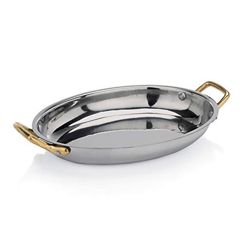 WAS 4022 300 Chromnickelstahl Servierpfanne, Seitengrife aus Messing, 30 cm x 20 cm x 4 cm von WAS IST WAS
