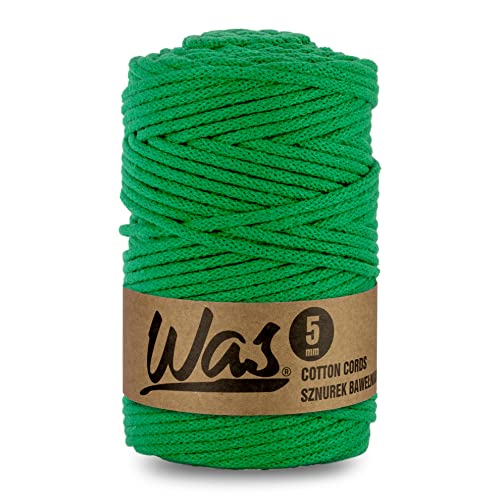 WAS Baumwollkordel mit Polyesterkern 5 mm 100m Baumwollgarn DIY Makramee Stricken Cotton Cord grün ideal für Makramee Handwerk Baumwollseil für Basteln von WAS