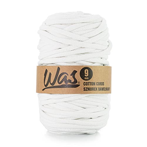 WAS Baumwollkordel mit Polyesterkern 9 mm 50m Baumwollgarn DIY Makramee Stricken Cotton Cord weiß ideal für Makramee Handwerk Baumwollseil für Basteln von WAS