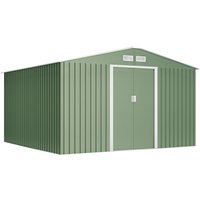 Metallgerätehaus 10,2 m2 Light Green- 4 Antikondensationsgitter - Grün und Beige - Doppelschiebetür - Gartenhaus aus Metall von WASABI