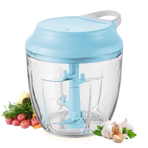 Manueller Lebensmittelhacker, WASAGA 1000ml Küchenhandziehmaschine oder Schneidemaschine für Gemüse Fleisch Obst Nüsse Knoblauch Zwiebel Paprika (Blau) von WASAGA