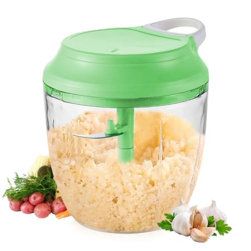 Manueller Lebensmittelhacker, WASAGA 1000ml Küchenhandziehmaschine oder Schneidemaschine für Gemüse Fleisch Obst Nüsse Knoblauch Zwiebel Paprika (Grün) von WASAGA