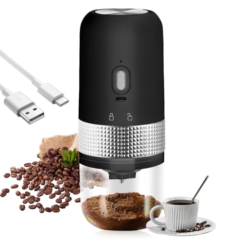 Tragbare Elektrische Kaffeemühle, WASAGA USB Wiederaufladbare Kabellose Mini-Kaffeemühle mit Grat für den Heim-oder Bürogebrauch (Schwarz) von WASAGA