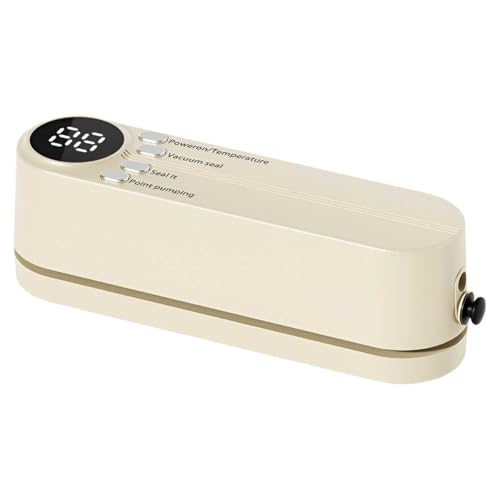 Vakuumiergerät mit LCD-Bildschirm, WASAGA Wiederaufladbare Multifunktionale Lebensmittel-Vakuumiermaschine mit Hochgeschwindigkeits-Dauerbetrieb für Gemüse Obst Fleisch Fisch Nüsse Snacks (Beige) von WASAGA