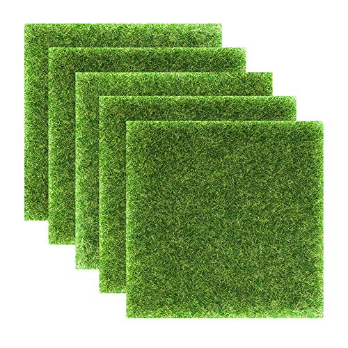 WASAGA Feen-Kunstrasen, 1 Stück/ 5 Stück Künstlicher Garten Gras Rasen Lebensechte Miniatur Fee Garten Ornament Puppenhaus Dekoration (15x15cm 5Stk) von WASAGA