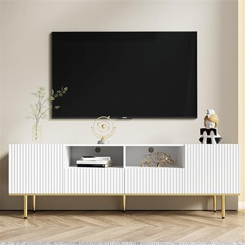 WASAGA Moderner TV-Schrank mit Streifen TV-Möbel mit Goldenen Füßen und Goldenem Rand von WASAGA