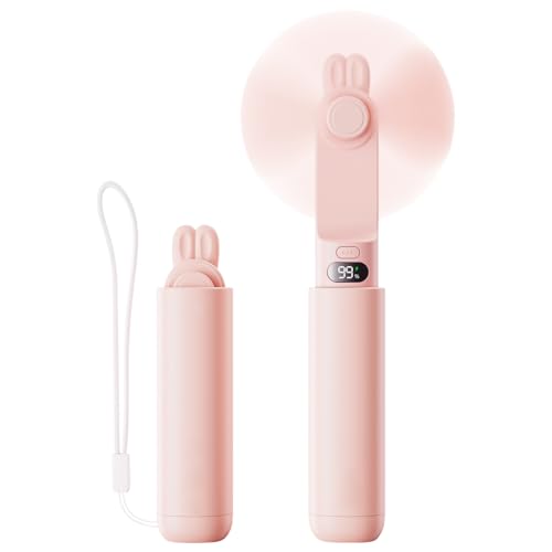 WASAGA Tragbarer Handventilator, Persönlicher Mini-Ventilator Handventilator, LED-Anzeige, Wiederaufladbarer Kleiner USB-Reiselüfter mit Tragbarem Ladegerät (Rosa) von WASAGA